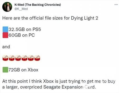 Xbox《消逝的光芒2》容量达72GB PS5版的两倍