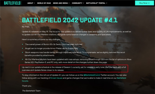 《战地2042》第一赛季将于6月初上线 游戏将不断优化